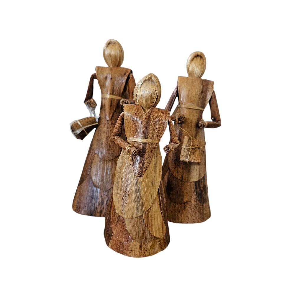 Amish Cornhusk Dolls Set of 3 Women with Apron 8" and 6" Tall
